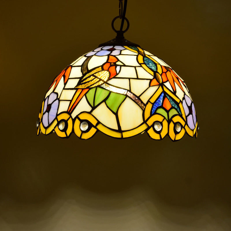 Tiffany Magpie Flower Stained Glass Dome 1-Light Pendelleuchte 