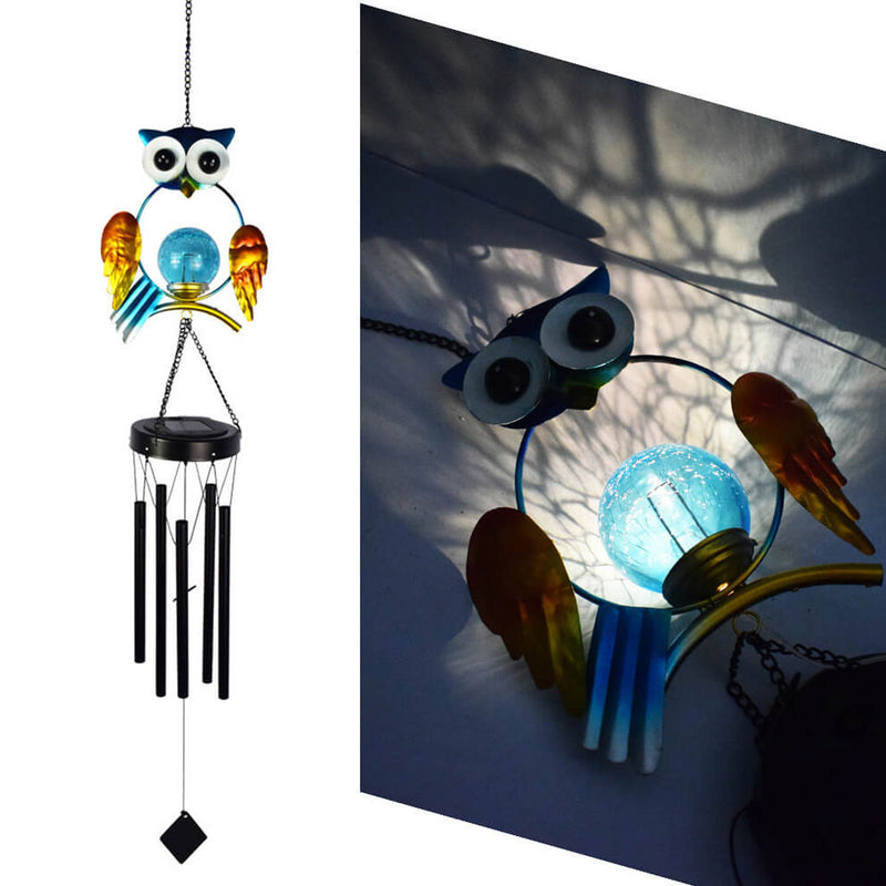 Solar Owl Wind Chime Light Iron LED Garden Decorative Light