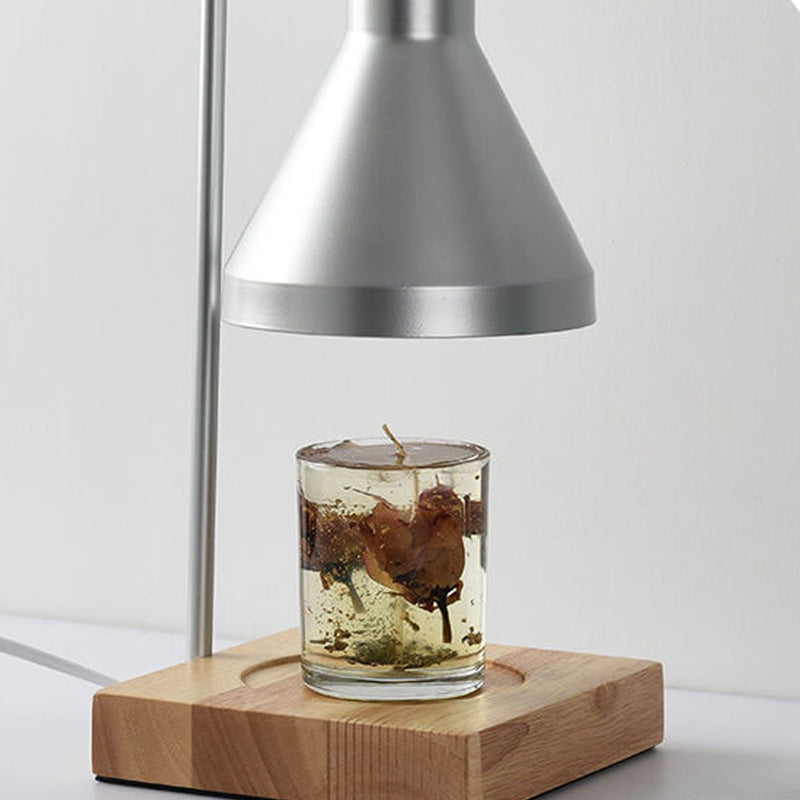 Lampe de table à cire fondante à 2 lumières avec abat-jour conique simple et base en bois 
