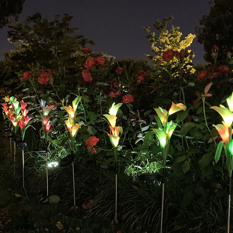 Moderne Solarpferdeschuhblume Bunte 4 LED Outdoor Garten Bodenstecker Landschaftslicht 