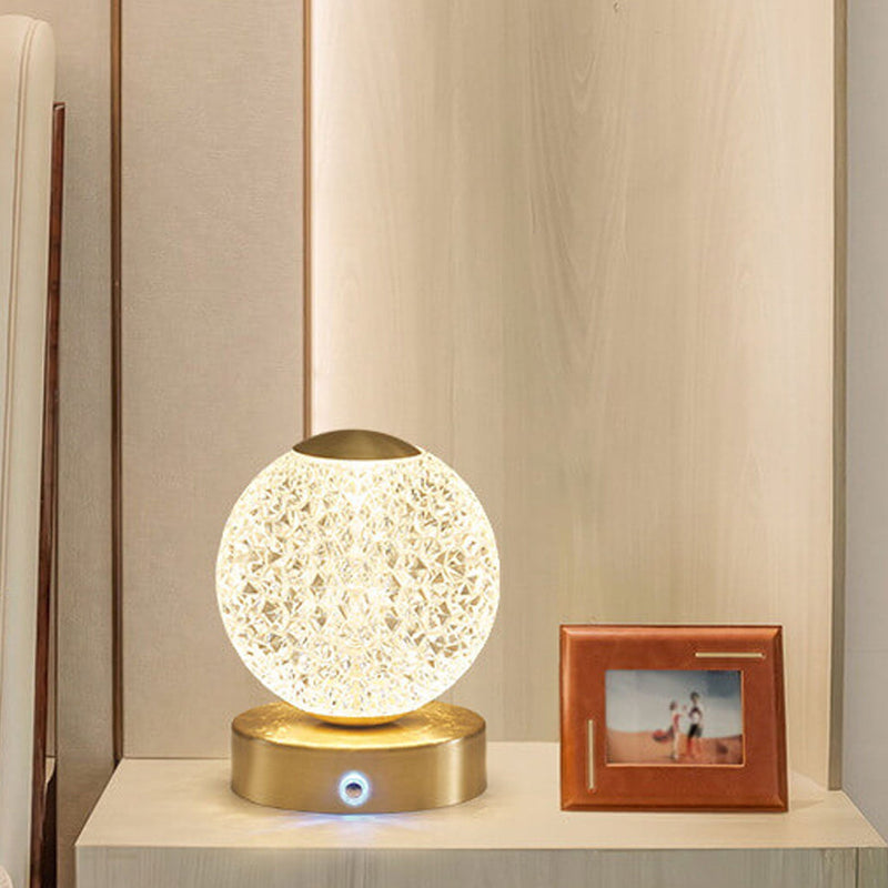 Lampe de Table LED Ronde en Laiton Acrylique Moderne de Luxe 