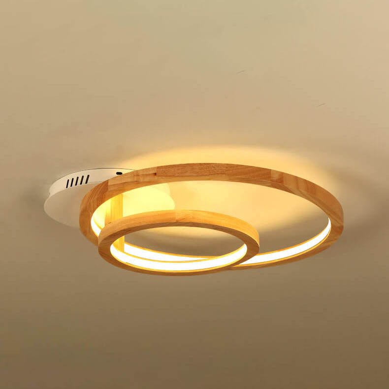 Nordic Wooden 2-Circle Ring LED Flush Mount Ceiling Light