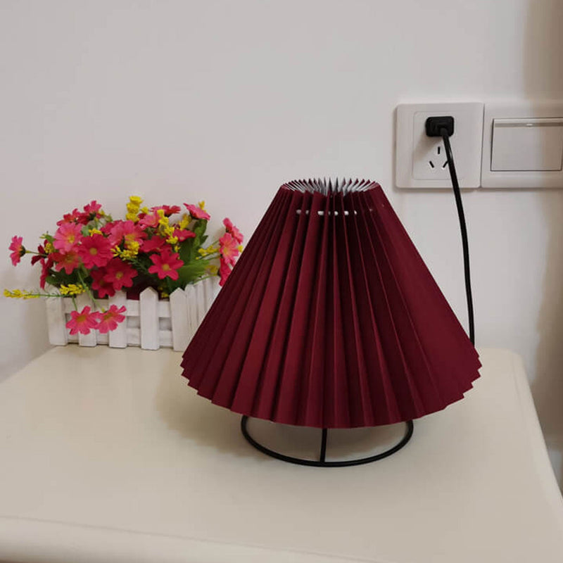 Vintage Pleated Fabric Round Metal Base 1-Light Table Lamp