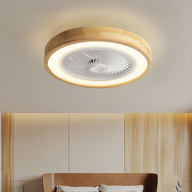 Modern Minimalist Wood Geometric LED Flush Mount Ceiling Fan Light