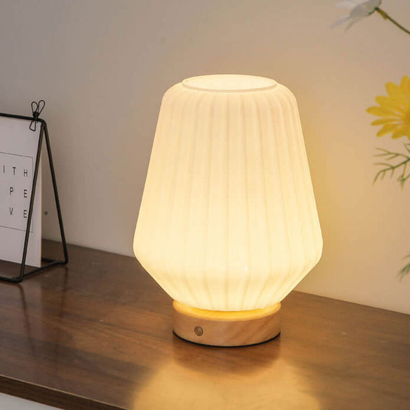 Nordic Milk White Pleated Stripes Glass Rhombus 1-Light Table Lamp