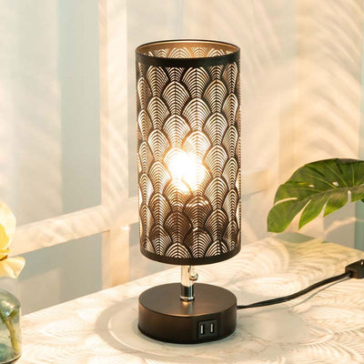 Creative Column Hollow Iron Fabric 1-Light Table Lamp