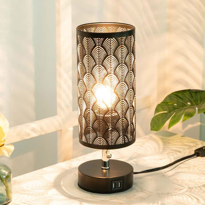 Lampe de table à 1 lumière en tissu de fer creux à colonne créative 
