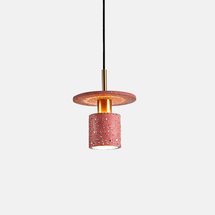 Suspension Luminaire Cylindrique à 1 Lumière en Terrazzo Nordique 