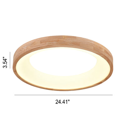 Nordic Minimalist Log Wood Round LED Flush Mount Ceiling Light