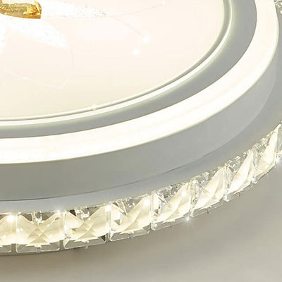 European Crystal Round Flower Design LED Flush Mount Ceiling Light