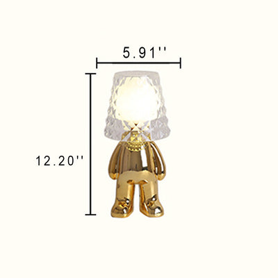 Zeitgenössische nordische Acryl-Lampenschirm Elektroplattierung Goldener Mann 1-Licht Tischlampe 