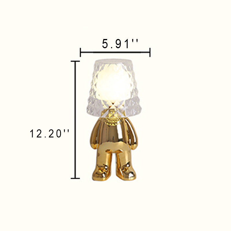Zeitgenössische nordische Acryl-Lampenschirm Elektroplattierung Goldener Mann 1-Licht Tischlampe 