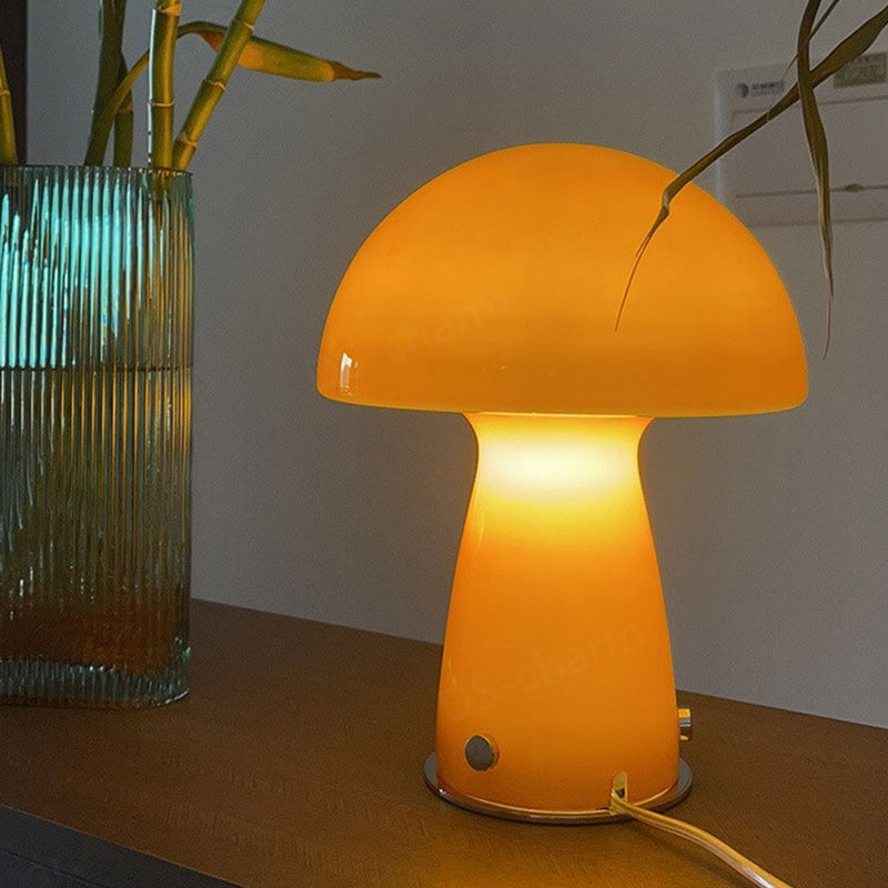 Nordic Orange White Glass Mushroom 1-Light Table Lamp