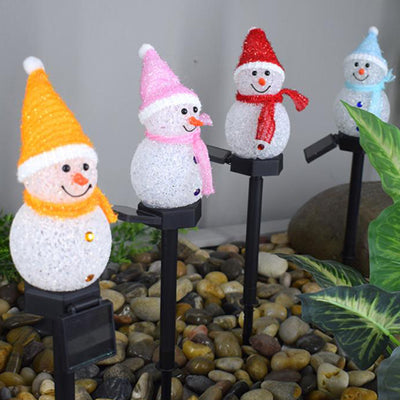 Christmas Solar Plastic Rice Ball Snowman 1-Light LED Floor Lamp