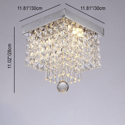 Modern Light Luxury Square Stainless Steel Crystal Lampshade LED Flush Mount Ceiling Light