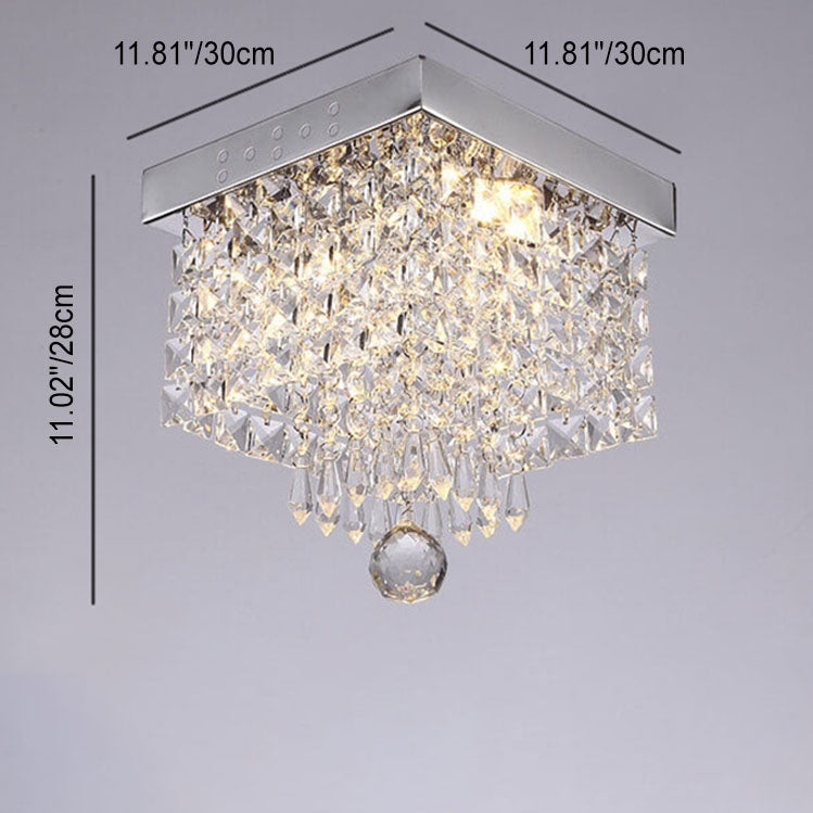 Plafonnier LED moderne carré en acier inoxydable avec abat-jour en cristal 