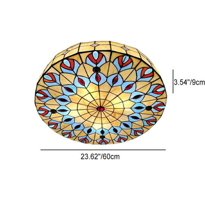 Vintage Tiffany Mediterranean Round Stained Glass 3/4/6 Light Flush Mount Ceiling Light