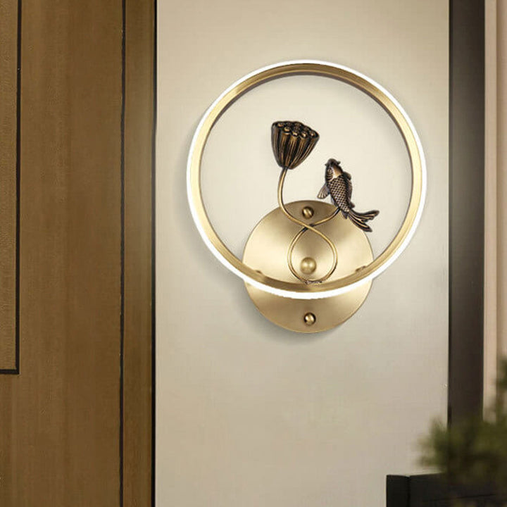 Applique murale LED de style chinois moderne avec design créatif de paysage de bassin de lotus 
