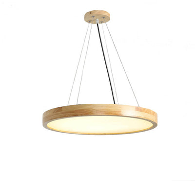 Japanese Simple Log Round Flat LED Pendant Light