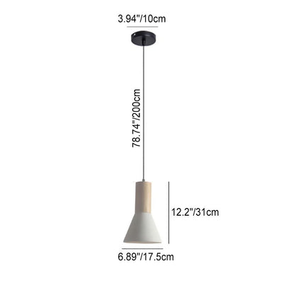 Suspension Luminaire à 1 Lumière en Bois de Sable Blanc Minimaliste Moderne en Forme de Trompette Évasée 