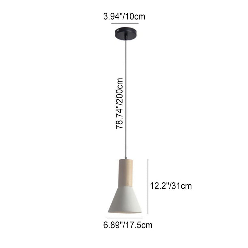 Suspension Luminaire à 1 Lumière en Bois de Sable Blanc Minimaliste Moderne en Forme de Trompette Évasée 