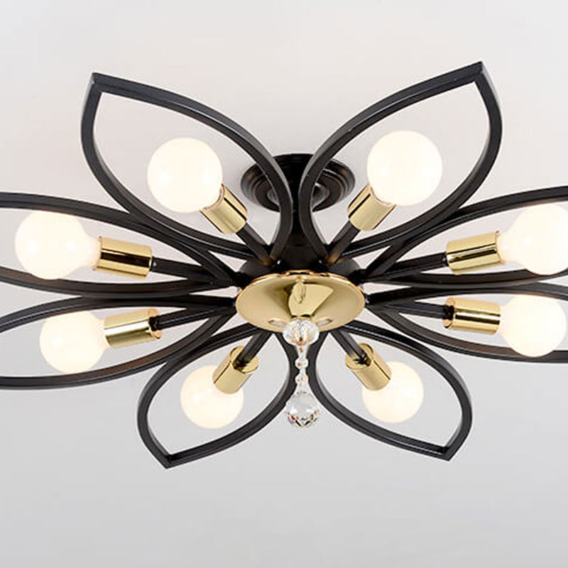 Lumière de plafond encastrée en cristal de fer forgé de luxe nordique 6/8 lumières 