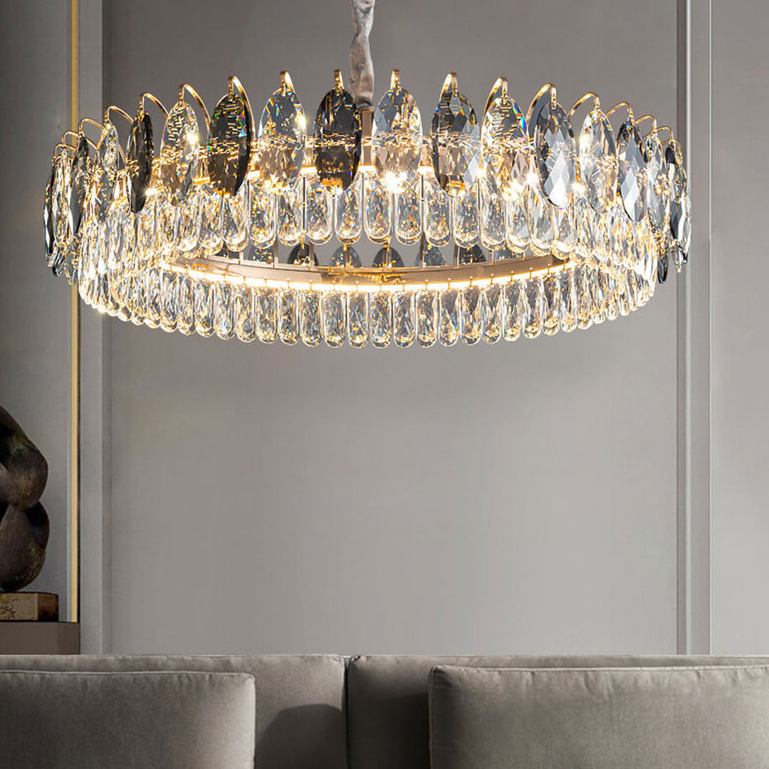 Lustre LED rond en cristal de luxe léger européen 