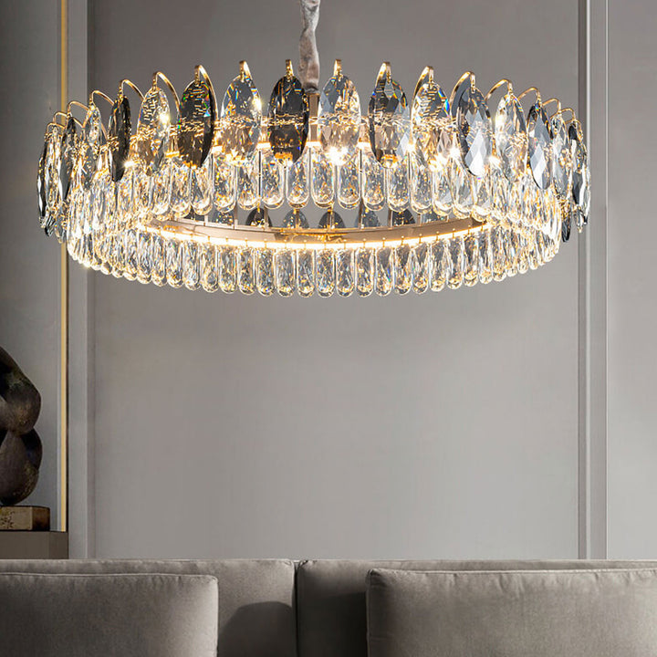 Lustre LED rond en cristal de luxe léger européen 