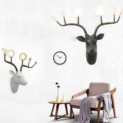 Vintage Creative Fortune Deer Head Resin 2-Light Wall Sconce Lamp