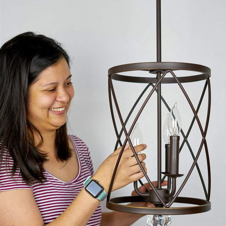 Lustre industriel à 3 lumières en forme de grille croisée en fer forgé 