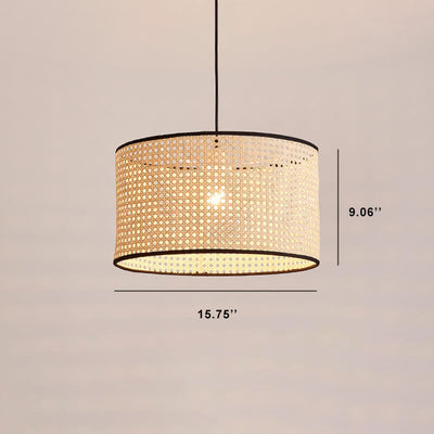 Modern Rattan Weaving Cylinder 1-Light Pendant Light