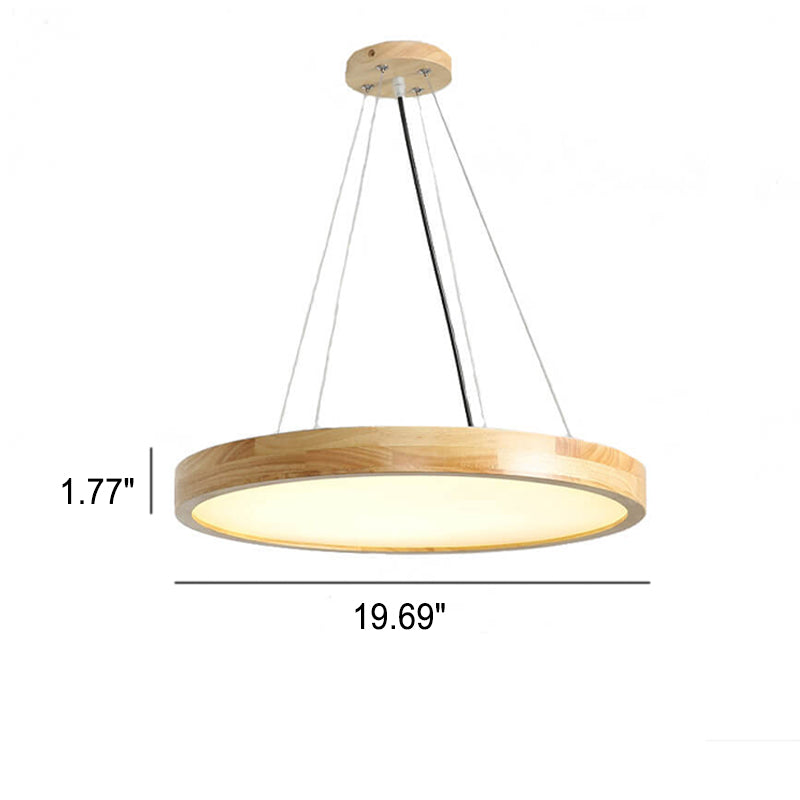 Japanese Simple Log Round Flat LED Pendant Light