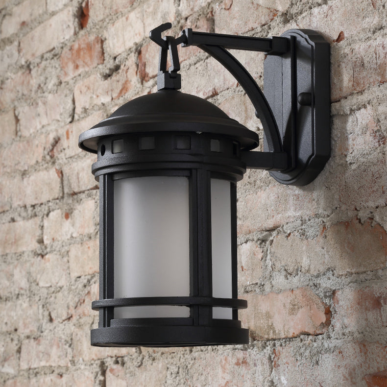 Retro Cylindrical Lantern Outdoor 1-Light Waterproof Wall Sconce Lamp