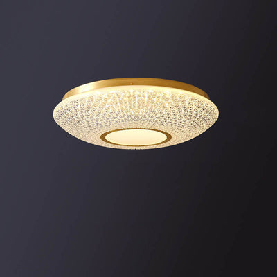 Modern Luxury Round Bowl Shaped Brass LED Flush Mount Ceiling Light