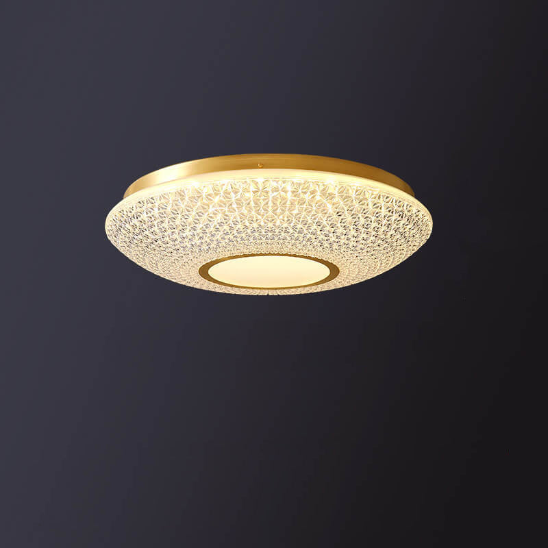Modern Luxury Round Bowl Shaped Brass LED Flush Mount Ceiling Light