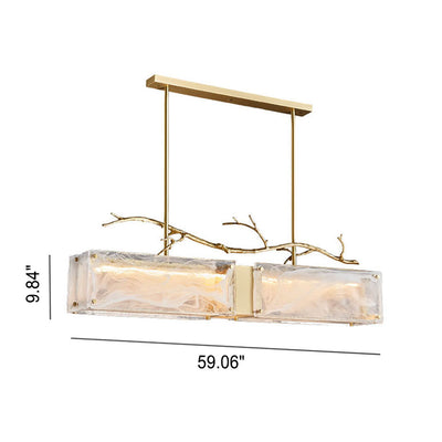 Nordic Light Luxury Rectangular All Brass Glass LED Island Light Chandelier