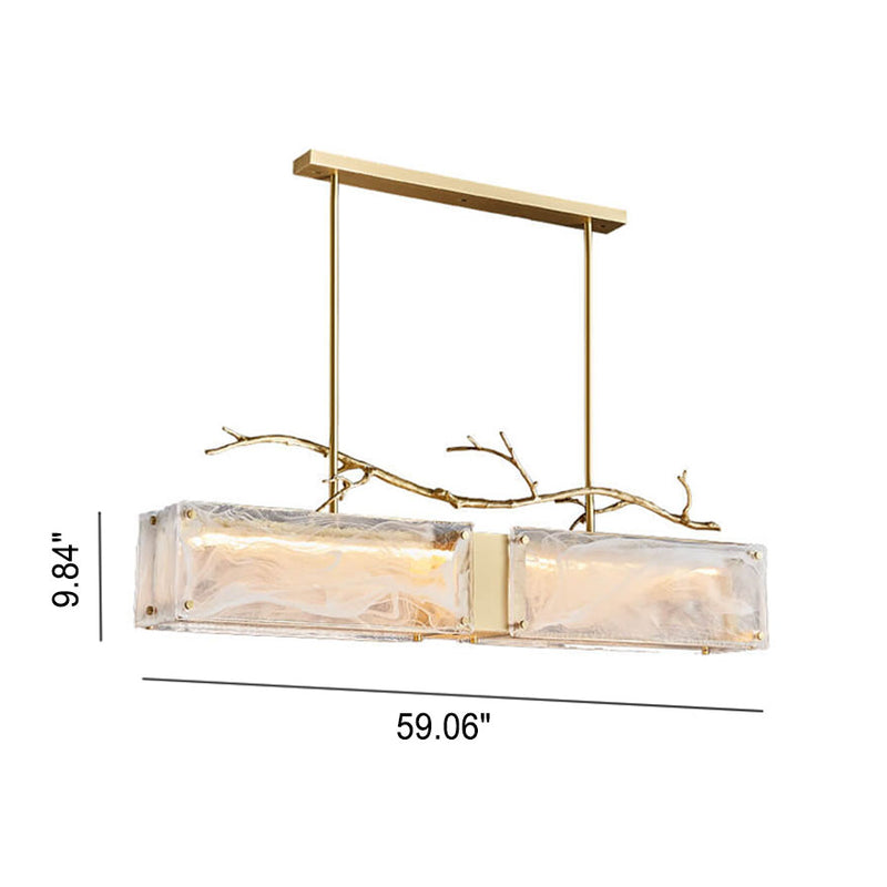 Nordic Light Luxury Rectangular All Brass Glass LED Island Light Chandelier