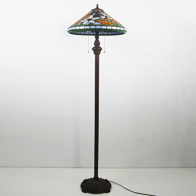 Southeast Asian Style Glass Tiffany 2-Light Standing Floor Lamp