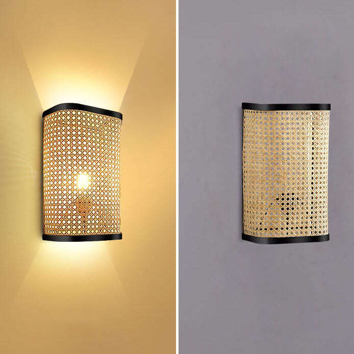 Minimalist Rattan Weaving Square 1-Light Wall Sconce Lamp