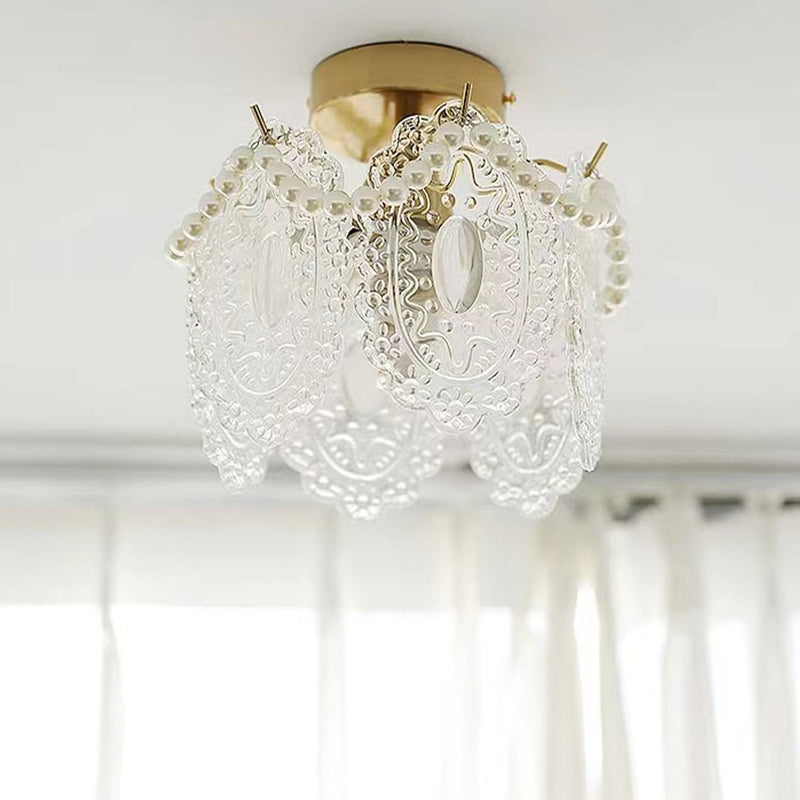 French Light Luxury Petal Pearl Glass 1-Light Flush Mount Ceiling Light