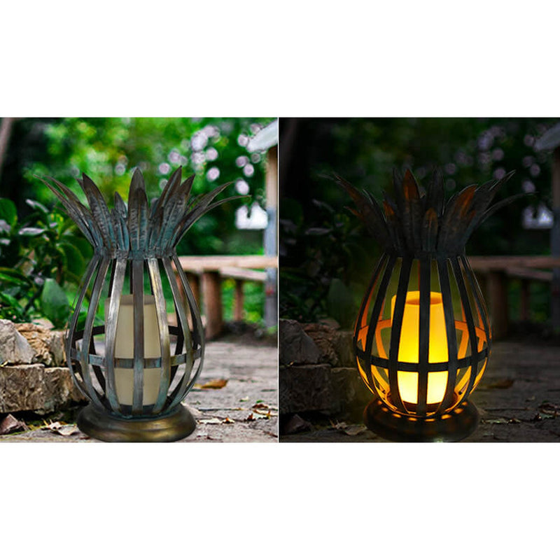 Solar Iron Pineapple Flame Candle Hollow LED Lawn Decorative Light