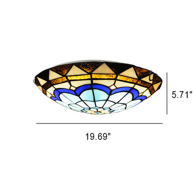 Tiffany Mediterranean Blue Stained Glass Round 2/3/4 Light Flush Mount Ceiling Light