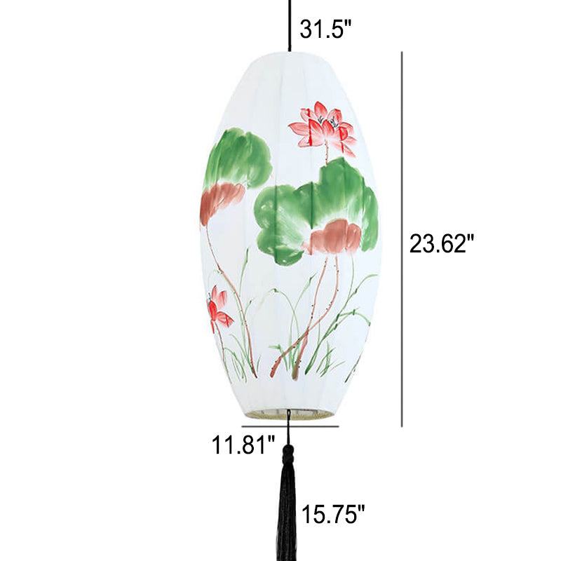 Lanterne ovale antique orientale faite à la main en tissu 1 lumière suspendue 