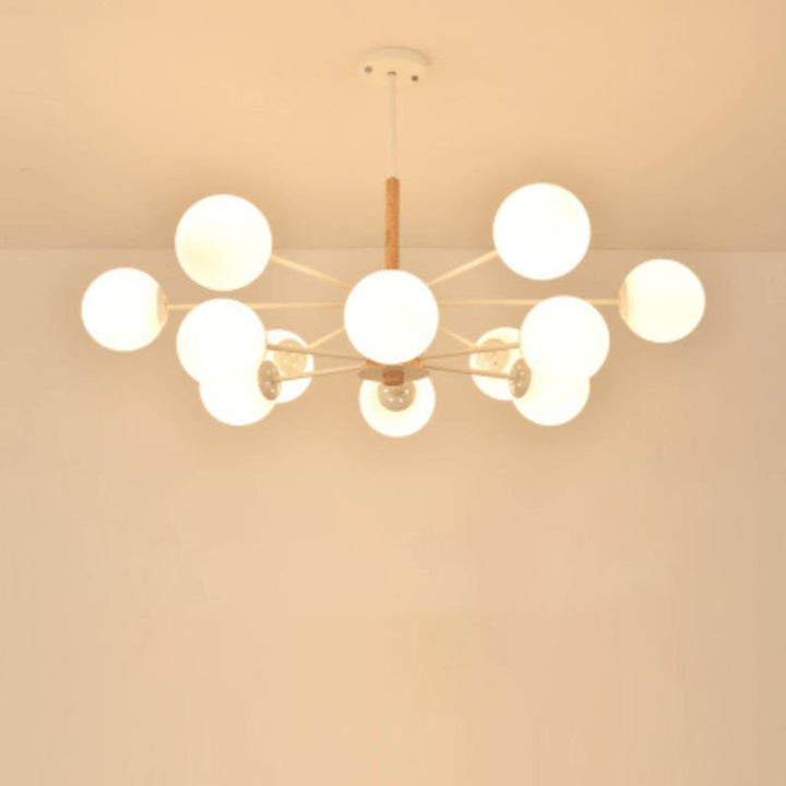 Contemporary Nordic Log Magic Bean Rubberwood Iron Glass 6/8/12/16-Light Chandelier For Living Room &amp; Bedroom
