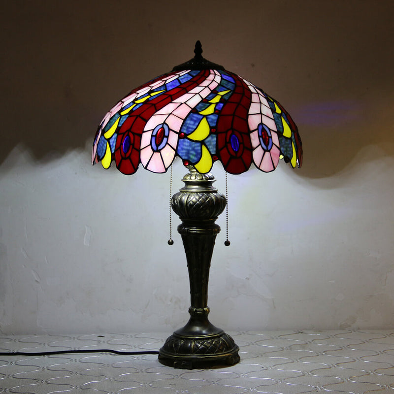 European Vintage Tiffany Dragonfly Peacock Glass Resin 1-Light Table Lamp