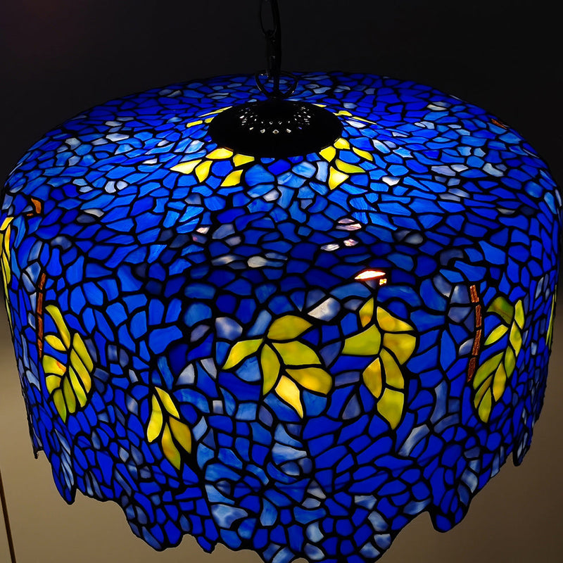 European Style Tiffany Dome Stained Glass Dragonfly Flower 2-Light Chandelier