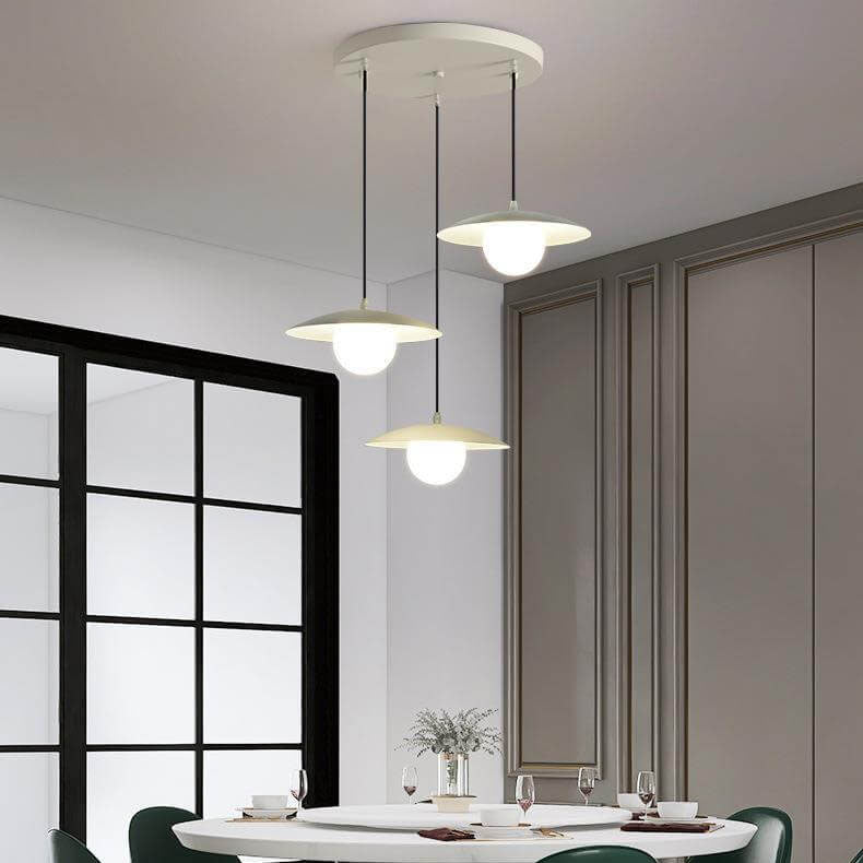Candelabro de isla de 3 luces de hierro y vidrio blanco puro minimalista moderno 