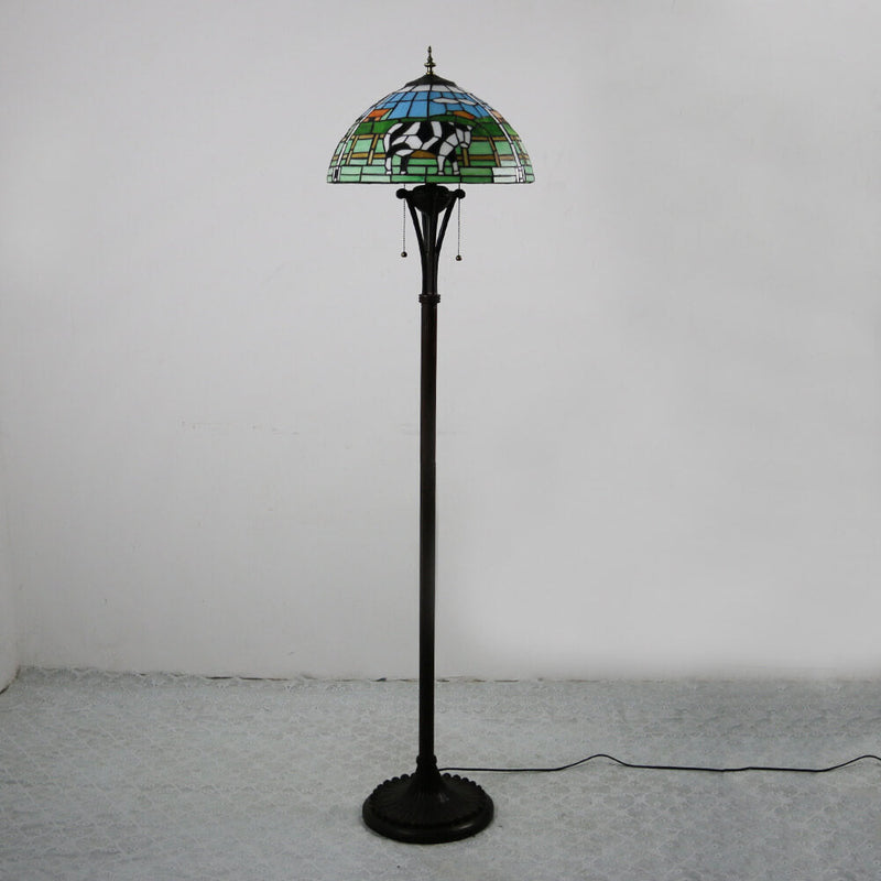 European Tiffany Stained Glass Rustic 2-Light Standing Floor Lamp