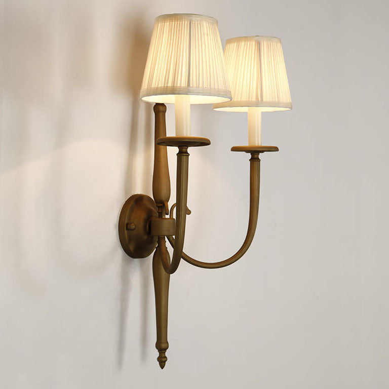 Traditional European Fabric Iron Cone Candelabra 2-Light Wall Sconce Lamp For Bedroom
