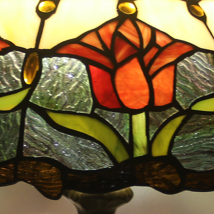 Lampe de table à 1 lumière en forme de dôme de fleur de pierre précieuse Tiffany de style européen 